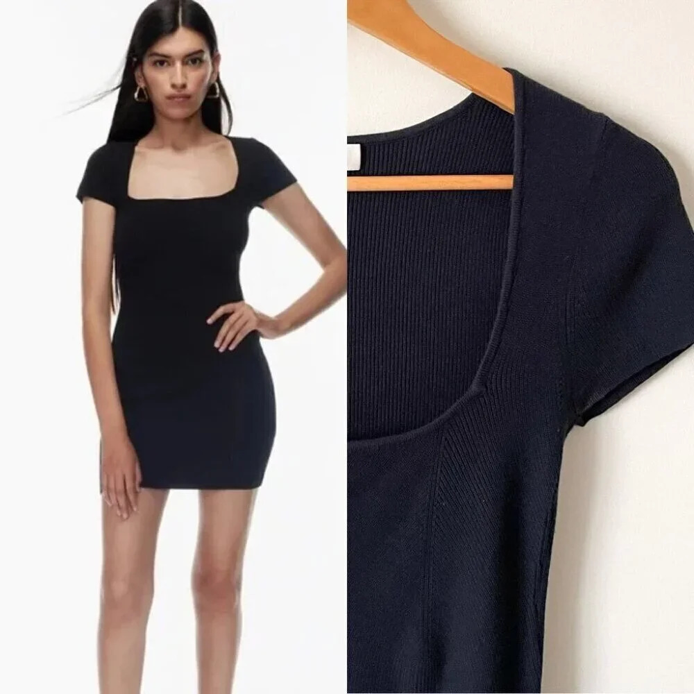 Aritzia Babaton Emerge Ribbed Knit Mini Dress Dress Navy Blue Size Medium